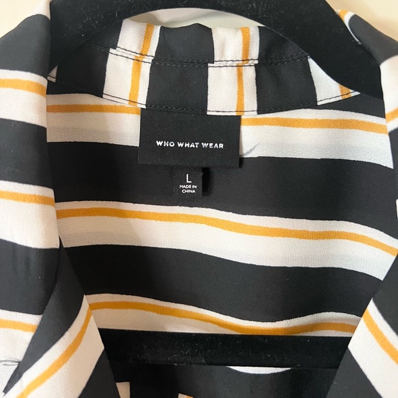 Who What Wear black white and yellow cropped button up blouse - Picture 3 of 6